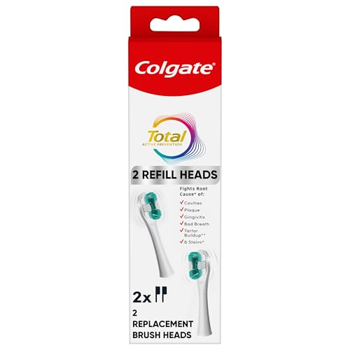 Colgate Total Battery Replacement Toothbrush Heads Pack, Fits Any Total Battery Powered Toothbrush, White, 2 Pack