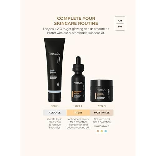 Buttah Skin Transforming Kit for Melanin Rich Skin | CocoShea Revitalizing Cream 2 oz | Vitamin C Serum 1 oz | Buttah Cleanser 3.4 oz | Black Owned Skincare