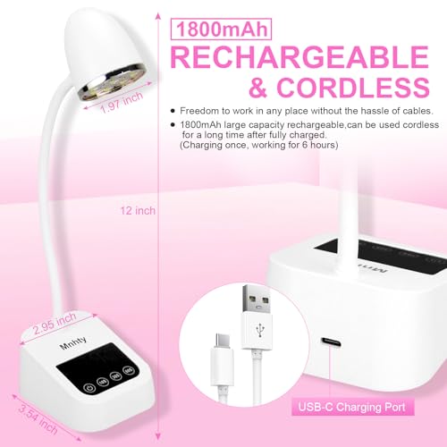 U V LED Nail Lamp, Goose Neck Flash Cure Lamp 27W Rechargeable Mini U V Light for Gel Nails, Cordless Flash Cure Light with 3 Timers&Sensor, Fast Curing Gooseneck Lamps for Gel X, Snow White