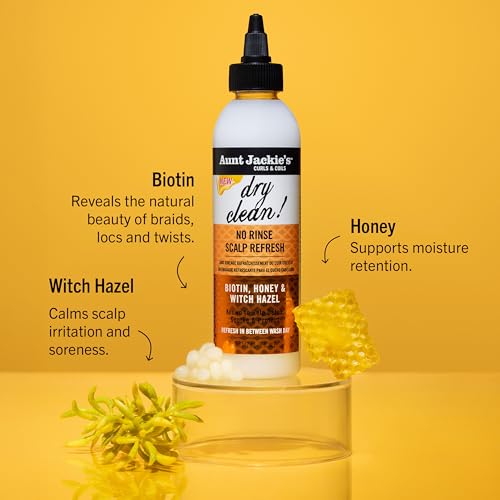 Aunt Jackie's Braid + Twist Collection Dry Clean! No Rinse Scalp Refresh ? Detox and Moisturize Scalp with Witch Hazel, Scalposine, Biotin, and Honey ? 6 fl oz