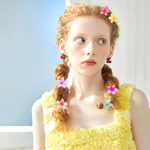 Flower Claw Clip,7pcs Medium Cute Non Slip Plumeria 4CM Hawaiian Hair Jaw Clip Hawaii Beach Tropical Hair Accessories for Thick,Thin Straight, Curly Wavy Hair, Gifts for Women Teen Girls (4CM)