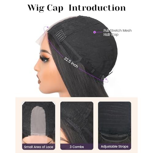 Long Straight Black Wigs for Women Glueless Synthetic Wig Middle Part 32 Inch