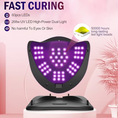 Nail Lamp, NAILGIRLS 268W LED UV Professional Fast Curing Nail Light for Nails Gel Polish Nail Dryer with 4 Timer Setting & LCD Display Screen, Auto Sensor