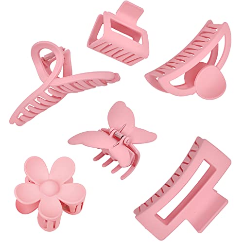 Pink Hair Clips, 6 Pack Cute Hair Clips for Thin Thick Hair 1.85-4.5 Inch Matte Non Slip Jaw Clips Flower Banana Butterfly Claw Clips Hair Accessories for Women and Girls¡¦