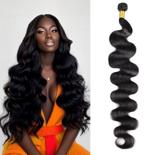 12A Human Hair Bundles 20 Inch Body Wave Bundles Human Hair 100% Unprocessed Brazilian Virgin Organique Quick Weave 1 Bundle for Women Wet and Wavy Human Hair Extensions Natural Black
