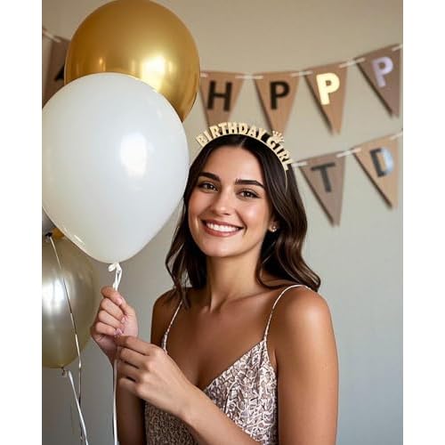 Wecoe Gold Birthday Girl Headband - Sparkling Rhinestone Tiara Crown Hair Accessories for Women Girls - Happy Birthday Party Decorations, Princess Birthday Gift Idea