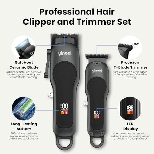 Yineel Hair Clippers for Men, Professional Cordless Clippers & Trimmer Set, Super Quiet, Clippers for Hair Cutting Kit with LED Display, Gift for Men Women Barber Kid