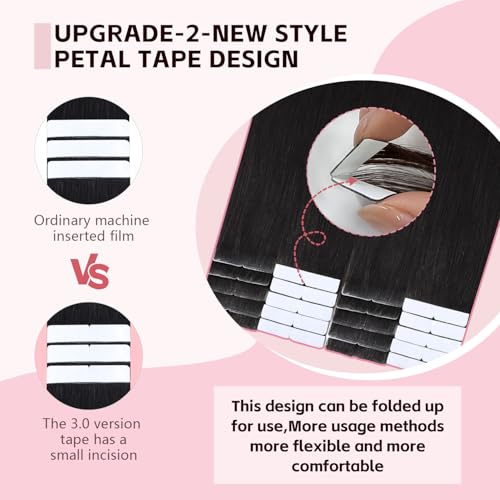 Invisible Tape in Hair Extensions Real Human Hair Pro3.0#1B Natural Black 20pcs 30g 14inch Seamless Injected Hand-Tied Invisi Edge Tape ins Extensions 3rd-Generation£¨#1B-14inch£©