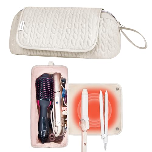 Hair Tools Travel Bag Karsyon Heat Resistant Mat Case Hot Tools Straightener, Curling Iron,Hair Dryers,Haircare Accessories Travel Essentials for Women 2 in 1 Organizer Bags(Beige)