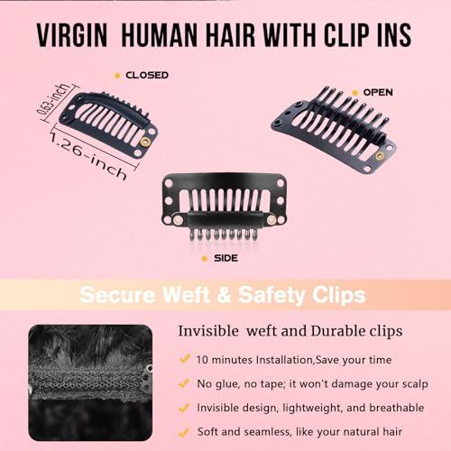 Silky Straight Clip in Hair Extensions Real Human Hair,22 inch 4.24oz Remy Human Natural Hair Clip ins for Women 8pcs Double Weft