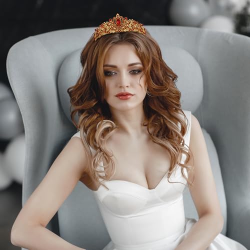 Red Crown Crystal Tiaras for Women Rhinestone Headbands for Girl Happy Birthday Princess Goddess Crown with Combs Elegant Headdress Decorations Bridal Wedding Prom Party Costumes Gift