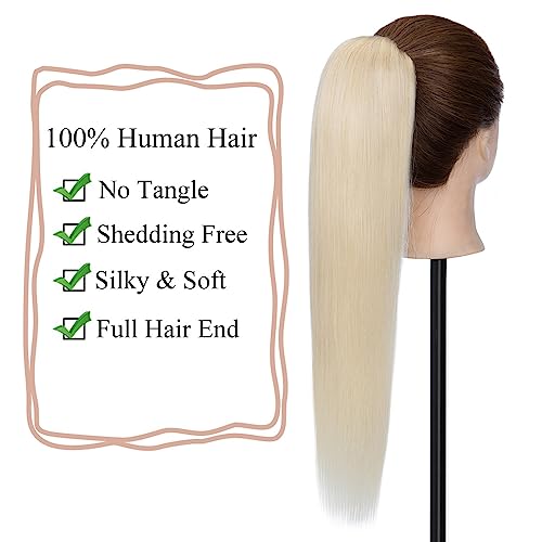 MY-LADY Ponytail Extension Human Hair Claw Clip in Ponytail Hair Extension Long Straight Pony Tail Hair Extensions Real Human Hair for Women Platinum Blonde 20 Inch 120g
