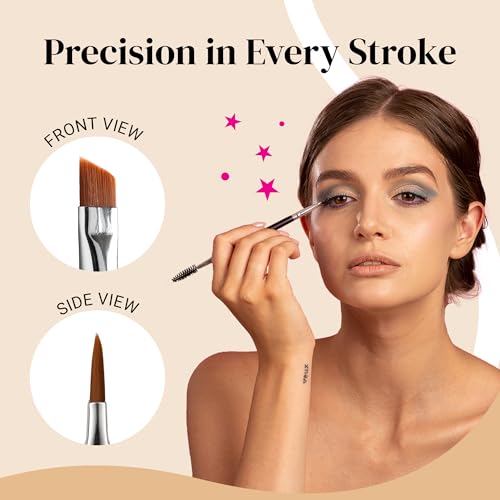 KESHIMA Angled Eyeliner Brush Duo ? Extra Fine Precision Eye Liner Brush & Spoolie ? Dual-Ended Tool for Liner Application, Eyebrow Grooming, Shaping & Blending Powders, Gels & Liquids