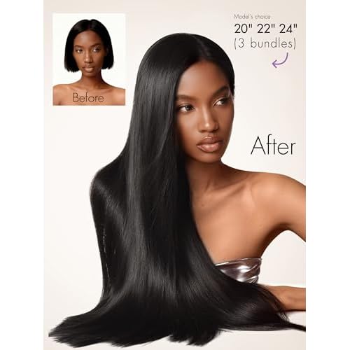 LUVME Straight Human Hair Bundles 16 18 20 Inch, 3 Pack Virgin Brazilian Hair Weave, Unprocessed 15A Grade Double Weft, Silky Natural Look with Thick Ends