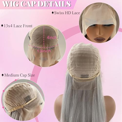 Grey Lace Front Wig 13x6 Silver Grey Wig Human Hair Pre Plucked Straight Lace Front Wigs Human Hair 22 Inch Glueless HD Lace Frontal Wigs Colored