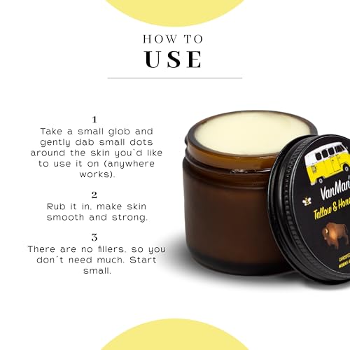 Vanman¡¯s Tallow and Honey Balm - Grass-Fed/Finished Bison Tallow and Essential Oils, Raw Manuka Honey, Organic Royal Jelly, Beeswax, Cold Pressed Olive Oil - Tallow Skin Care for Dry Skin - 2.4 oz