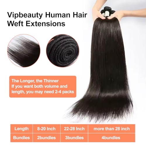 VIPbeauty Raw Straight Bundles Human Hair 100% Unprocessed 14A Raw Virgin Hair Straight 3 Bundles Human Hair Double Weft Natural Color 18 20 22Inch