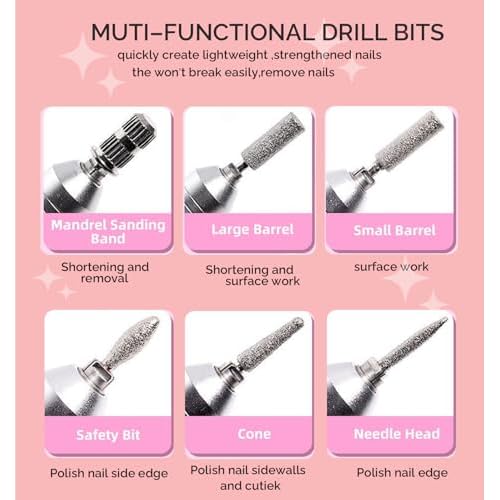 Professional Nail Drill ,OBEEGOO Electric Nail Drill 40000RPM Portable Electric E File Portable Acrylic Nail File Tools for Gel Nail ,Nail Beauty Salon (Pink)