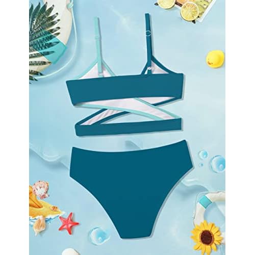 Girls Swimsuits Bikini Set,Two Piece Swimsuit Criss Cross Bathing Suit Girls' Swimwear
