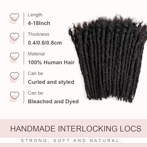 DAIXI Handmade Interlocking Locs 100% Real Human Hair Permanent Loc Extensions Textured Natural Looking Soft Dreadlocks (1B - 0.8cm, 6 Inch 60 Strands)