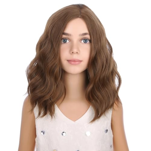 Kids Chocolate Brown Wig Child Light Brown Wig Short Bob Wavy Cury Wig Girls Brown Hair Synthetic 12" Wigs with Wig Cap