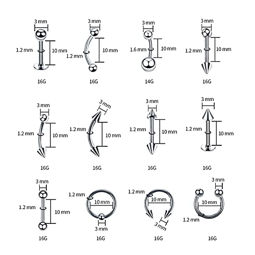 A-minusone 84PCS Body Septum Piercing Kit 14G 16G Tools for Nose Tongue Lip Ear Eyebrow Belly Button Cartilage Tragus Industrial Barbell Helix Daith Piercing Jewelry Clamps
