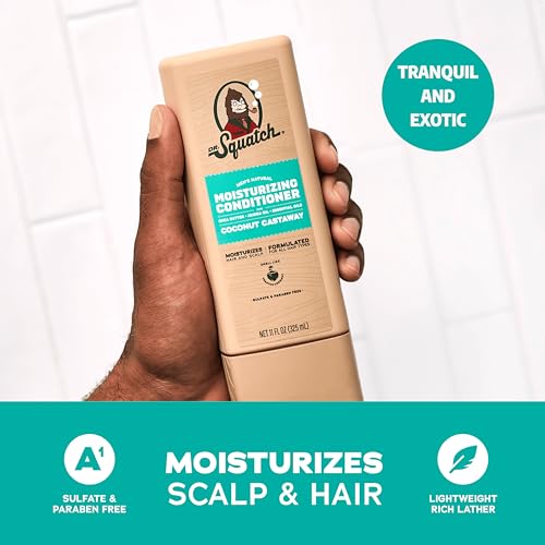 Dr. Squatch Natural Hair Bundle for Men - Healthy, Full Looking Hair - Coconut Castaway Shampoo (8 fl oz), Coconut Castaway Conditioner (11.5 fl oz)