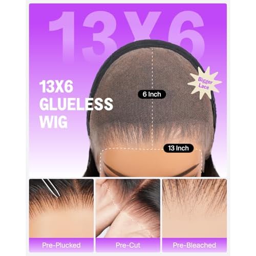 Glueless 13x6 Lace Front Wigs Human Hair 220% Density Straight Wigs Human Hair Ear-to-Ear HD Lace Frontal Pre Plucked Pre Cut Bleached Drawstring Wig 20 Inch