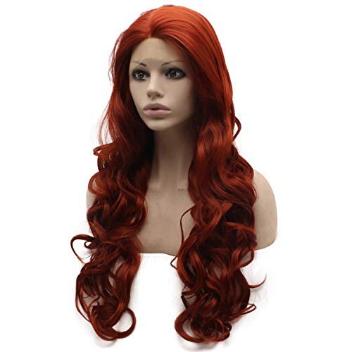 MX angel Long Burgundy Red Heat Friendly Fiber Lace front Natural Wig