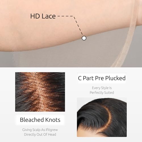 24inch Glueless Wig Human Hair Pre Plucked Pre Cut 230% Density Closure Wigs Human Hair 5x6 Body Wave HD Lace Front Wigs 12A Lace Frontal Wig Bleached Knots Natural Hairline