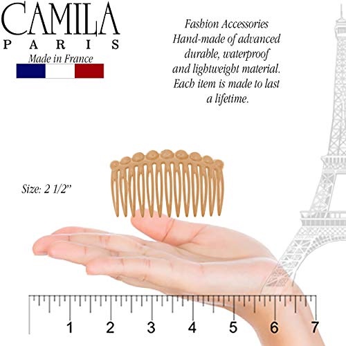 Camila Paris CP2892/2 French Hair Side Comb Small Rounded, Beige French Twist Hair Combs Decorative, Strong Hold Hair Clips for Women Bun Chignon Up-Do Styling Girls Hair Accessories, Made in France