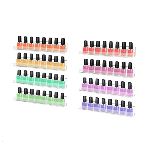 ROYALITA 8-Pack Acrylic Shelves - Nail Polish Organizer Wall Mounted Shelves, Nail Polish Rack with Removable Anti-Slip End Inserts, Nail Polish Holder for Bottles Nail Polish Display & Storage Shelf
