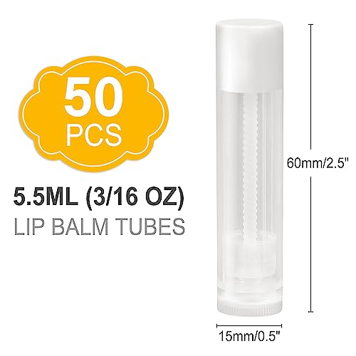 LotFancy Lip Balm Tubes with Filling Tray and Spatula, 50Pcs 5.5ml (3/16 Oz) Clear Lip Balm Containers with White Caps, BPA Free & Leak Free