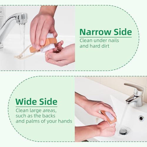 Wooden Nail Brush set, Two-Sided Wooden Fingernail Nail Scrubber Brush with Hanging Rope, 2 Pack Stiff Nail Brush for Cleaning Toes and Fingernails