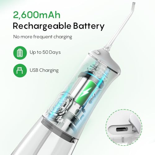 FRESKO Water Flosser with High Pulse & Constant Pressure Tech, Rechargable Oral Irrigator wih 10oz Water Tank, 50 Days Long-Lasting, IPX7, 4 Modes & 5 Tips for Travel
