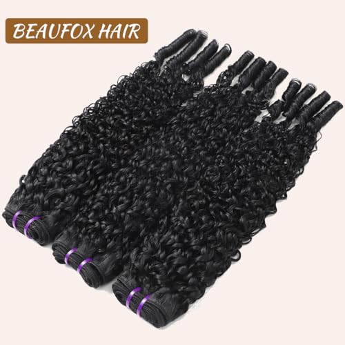 Burmese Curly Human Hair Bundles 16 18 20 Inch Water Wave Bundles with Spiral End 100% Unprocessed Quick Weave 3C4A Virgin Remy Hair Double Weft for Women Natural Black
