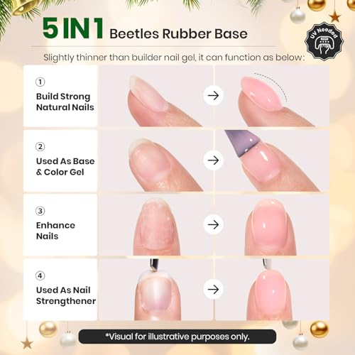 Beetles 15ml Rubber Base Builder Nail Gel - Clear Color Base for Nails Strengthening, Thickening and Sculpting, Soak Off UV LED Long Lasting for Weak and Damaged Nails