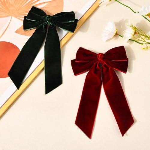 2PCS Velvet Hair Bows Hair Ribbon Clips Green Wine red Big Fall Alligator Clips Hair Accessories for Women Girls Toddlers Kids Baby