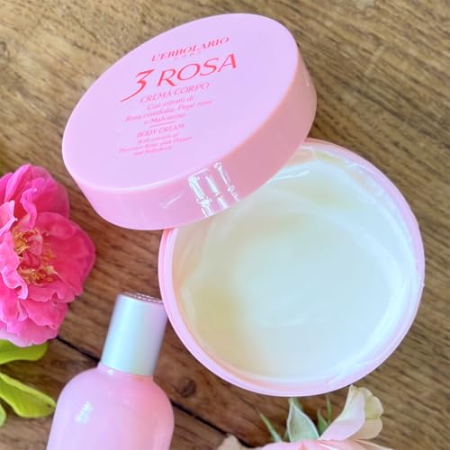 L'Erbolario Body Cream - Moisturizing Body Butter for Dry Skin - Prevents Skin Aging - Firming Skin Care with Floral and Spicy Scent - 3 Rosa - 6.7 oz