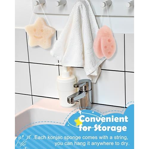 MoHern Konjac Baby Sponge for Bathing, 3Pcs Natural Cute Shapes, Kids Bath sponges for Infants, Toddler Bath time, Plant-Based, Extra Soft