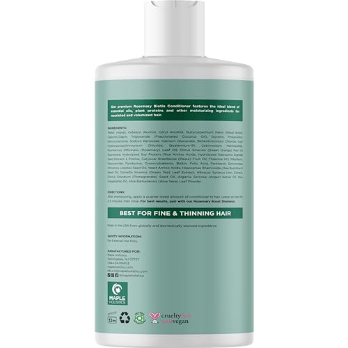 Biotin Rosemary Conditioner for Thinning Hair - Vegan Rosemary Biotin Conditioner with Volumizing Plant Proteins & B Vitamins for Fine Weak & Dull Hair - Sulfate Paraben & Silicone Free (16 Fl Oz)