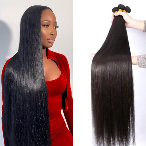 Hair Bundles Straight Bundles Human Hair 100% Unprocessed Virgin Brazilian Raw Remy Human Hair 3 Bundles 22 24 26 Inches Straight Human Hair Weft Natural Black Color for women