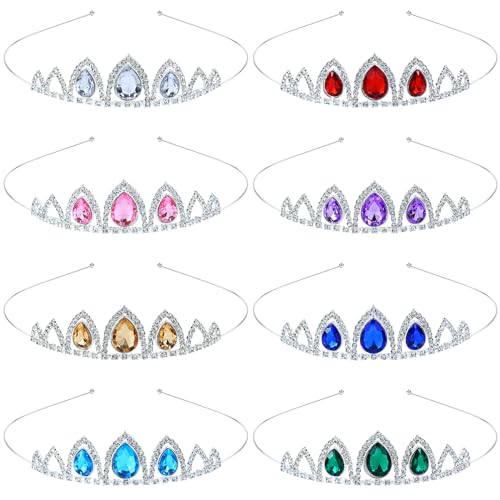 inSowni 8 Pieces Silver Metal Sparkly Waterdrop Rhinestone Princess Crown Headbands Tiaras Wedding Birthday Party Prom Headpieces for Women Brides Bridesmaids