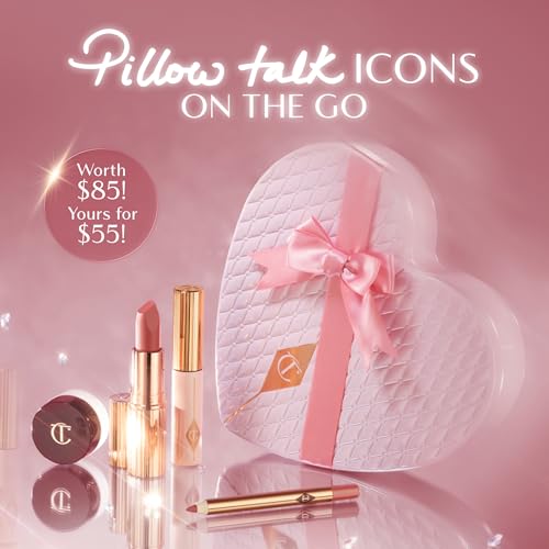 Charlotte Tilbury Pillow Talk Icons On the Go Kit - 4-Piece Makeup Set with Cream Eyeshadow, Mini Matte Lipstick, Lip Liner & Liquid Highlighter Blush in Iconic Nude-Pink Tones