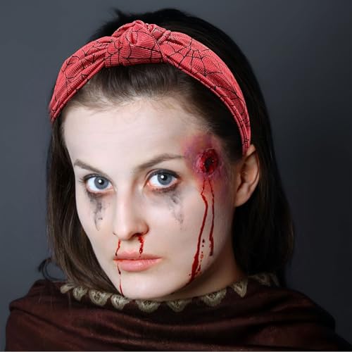 Halloween Headband for Women Girls, Black Spider Web Hair Band Wide Top Knot Red Hair Accessories Non Slip Headband Funny Halloween Party Costume Cosplay Supplies Decoration