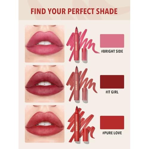 SHEGLAM Love Stained Lip Tint Marker Matte Red Lip Stain Pen Highly Pigmented Long-Lasting Lip Liner Contour Tint Lip Makeup-Bright Side