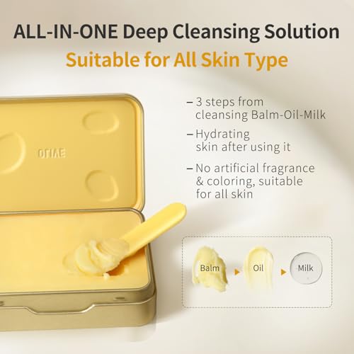 Makeup Remover Cleansing Balm - Olive Oil Based Cleanser for Face&Body - Melts From Balm to Milky Lather-For All Skin Types, 2pcs