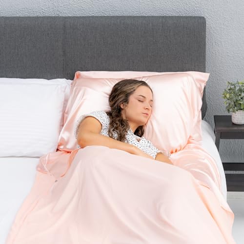 Dreamaway Self Tan Sleep Sack Silky Satin Travel Sheet with Sewn-in Pillow Holder, 2 Easy Access Zippers and Bonus Pillow Case Spray Tanning Lotion Stain Protection