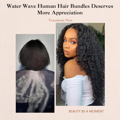 Water Wave Human Hair Bundles 16 18 20 Inch 12A Wet and Wavy Bundles Human Hair 100% Unprocessed Brazilian Virgin Hair Water Wave Curly Weave Extensions Natural Black