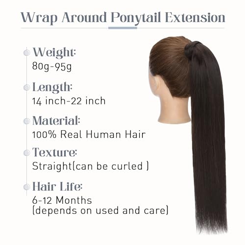 Rich Choices Ponytail Extension 100% Real Human Hair Wrap Around Remy Ponytail Extension for Women One Piece Clip In Long Pony tail Extensions Straight 18 Inch #2 Dark Brown
